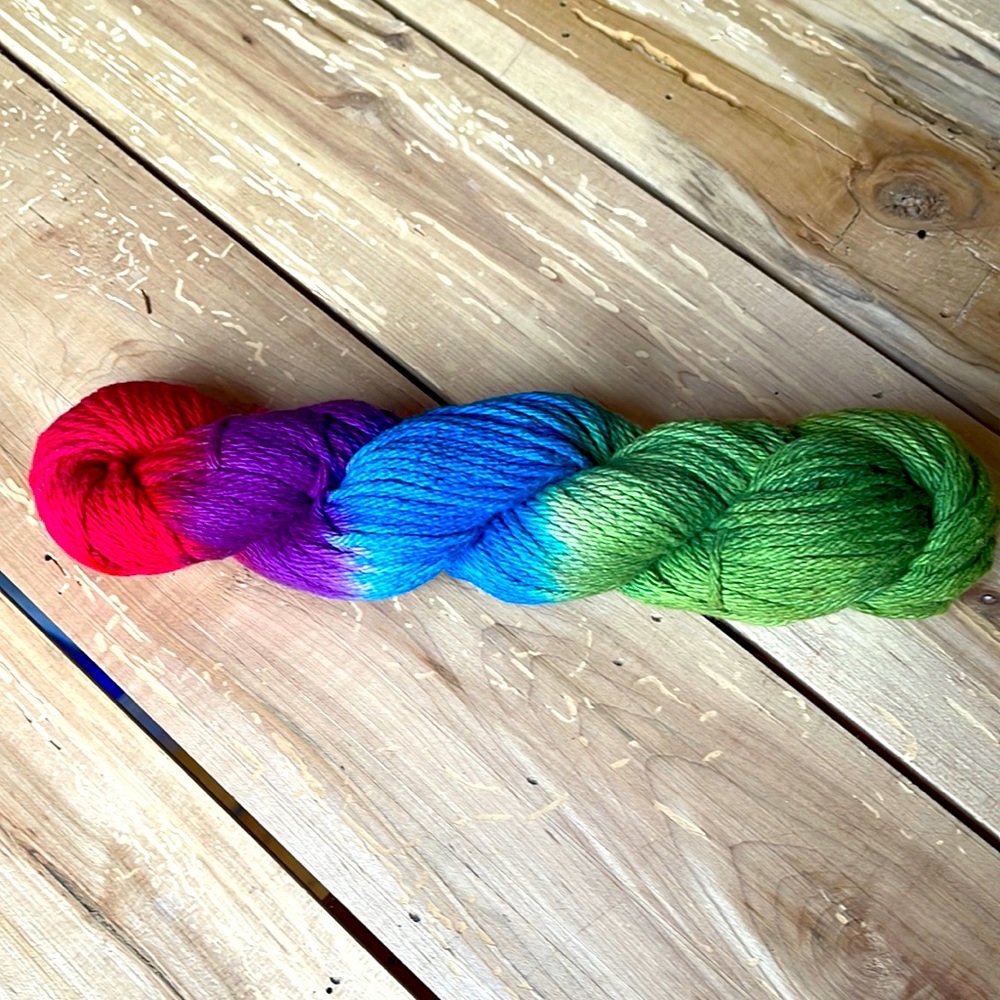 red-purple-blue-green colour-way, hand-dyed 4ply crochet cotton 50g skein